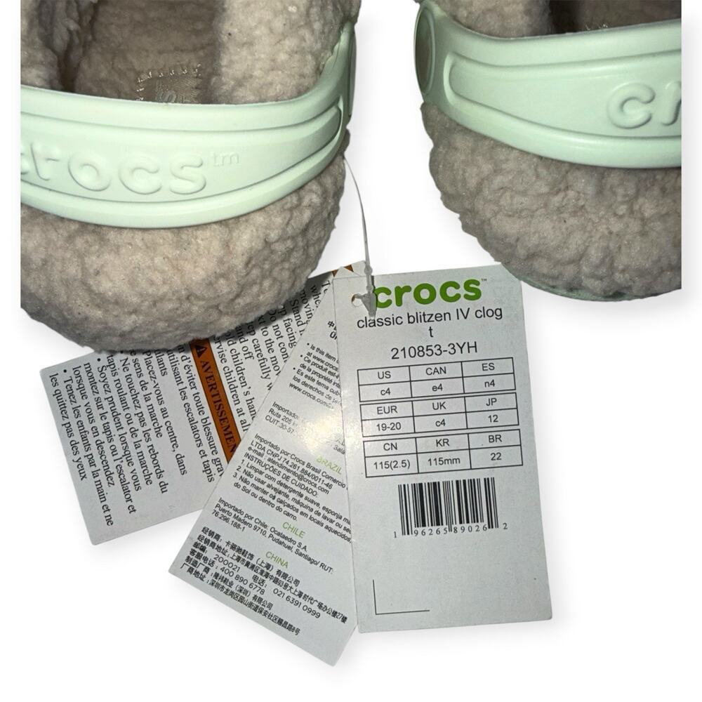 NWT Crocs Classic Blitzen IV Toddler C4 Jade Tint Lined Clogs Fall 🎃 - Picture 4 of 8